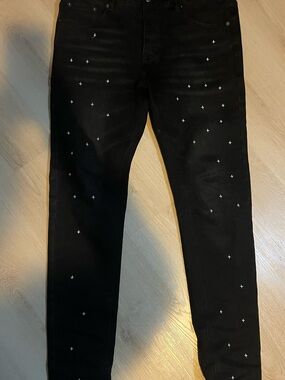 Black Men's Slim Jeans with White Cross Stitch Accent Ksubi